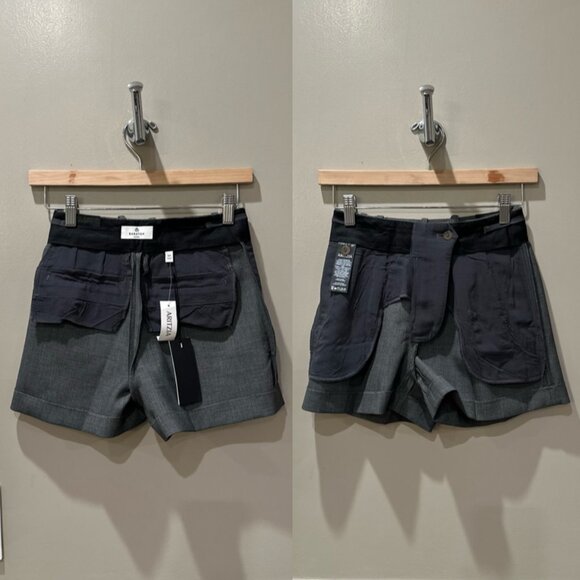 ARITZIA BABATON High-Rise Relaxed-Fit Pleated Mini Short (Heather Charcoal) - Picture 13 of 16